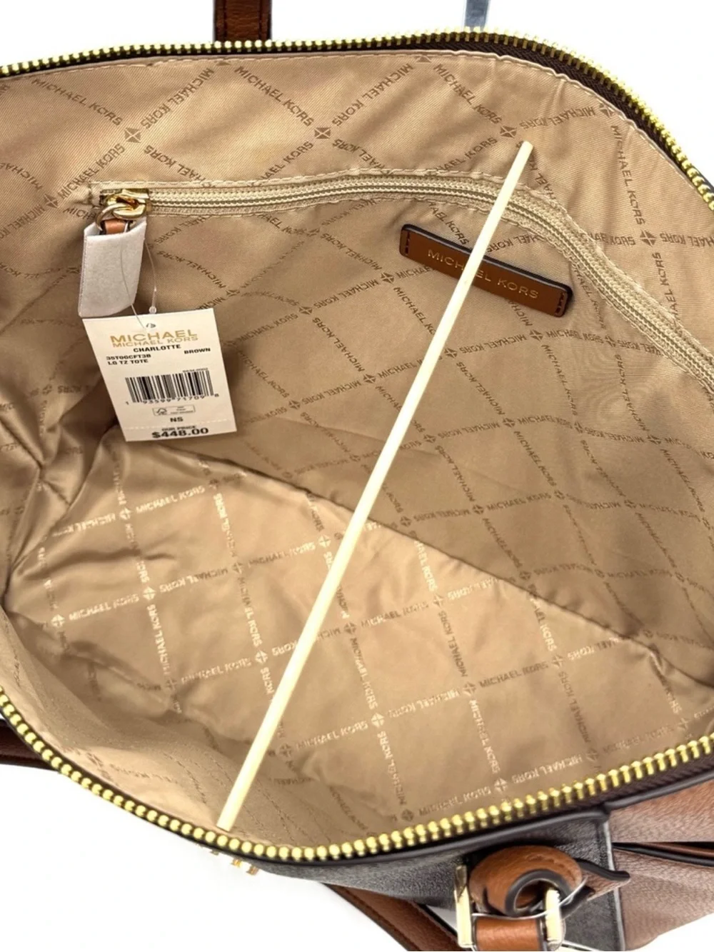Michael Kors Large Charlotte Tote Bag Luggage Brown